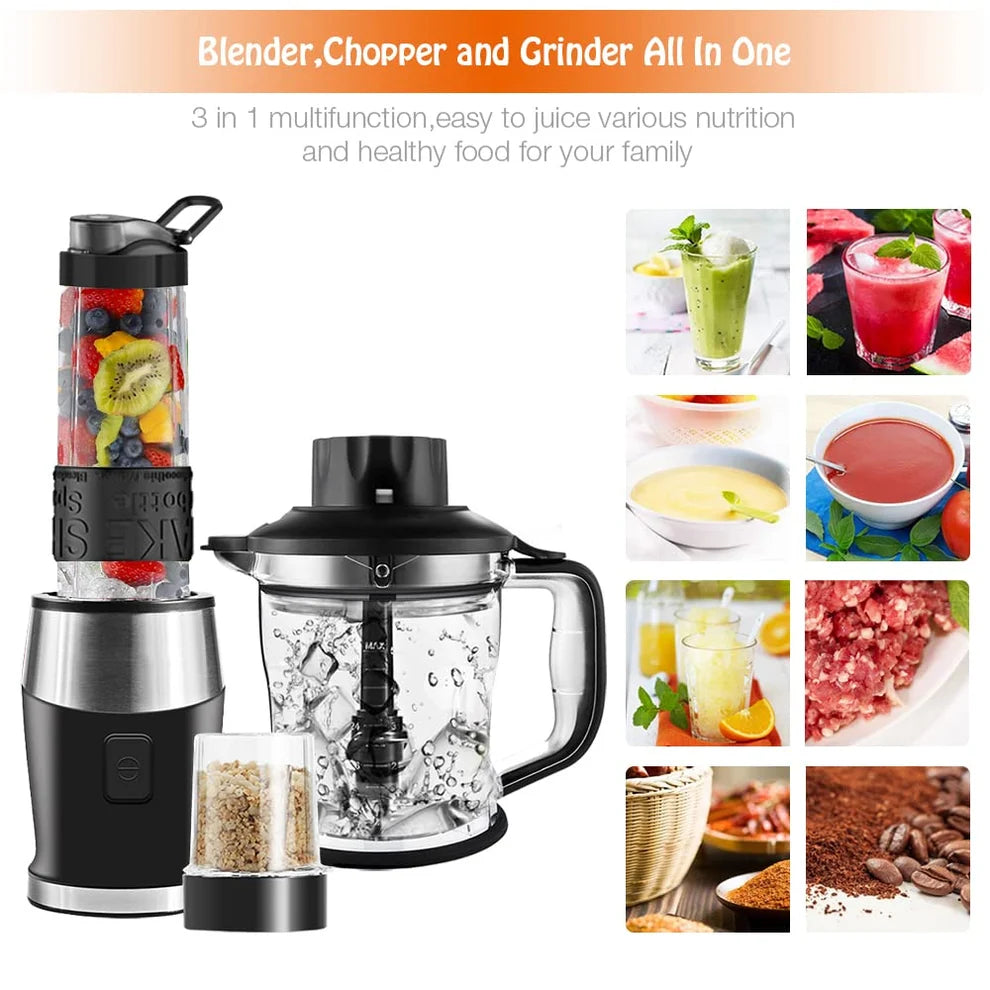 Blender Smoothie Maker, 700W Blender, Portable Food Chopper and Grinder, 570ml BPA Free Bottle, 300ml Grinder Cup, 1200ml Jug, Processor Blenders