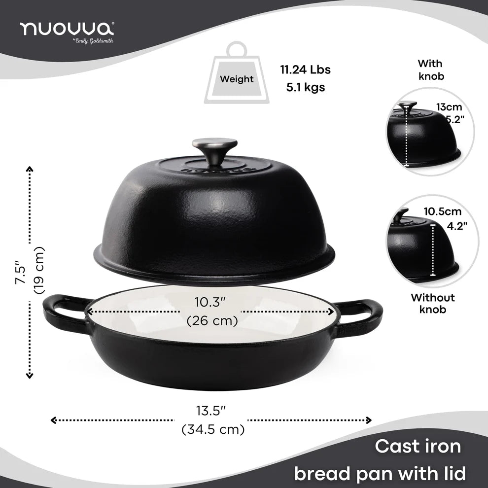 Enamelled Cast Iron Dutch Oven Pot Dutch Oven For Sourdough Bread Baking Cast Iron Bread Pot Black, 6 Quarts, 22cm by Nuovva